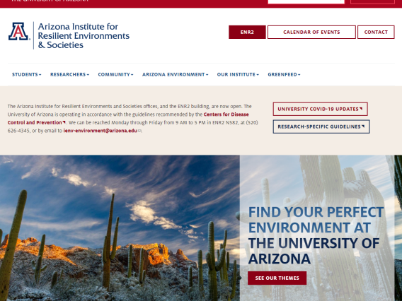 Screenshot of Arizona Institute for Resilient Environments and Societies site.